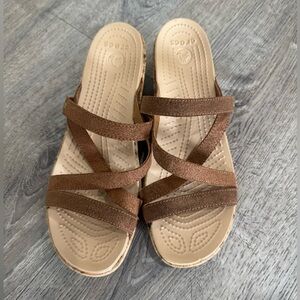 Crocs womens tan slip on wedge heel shoes